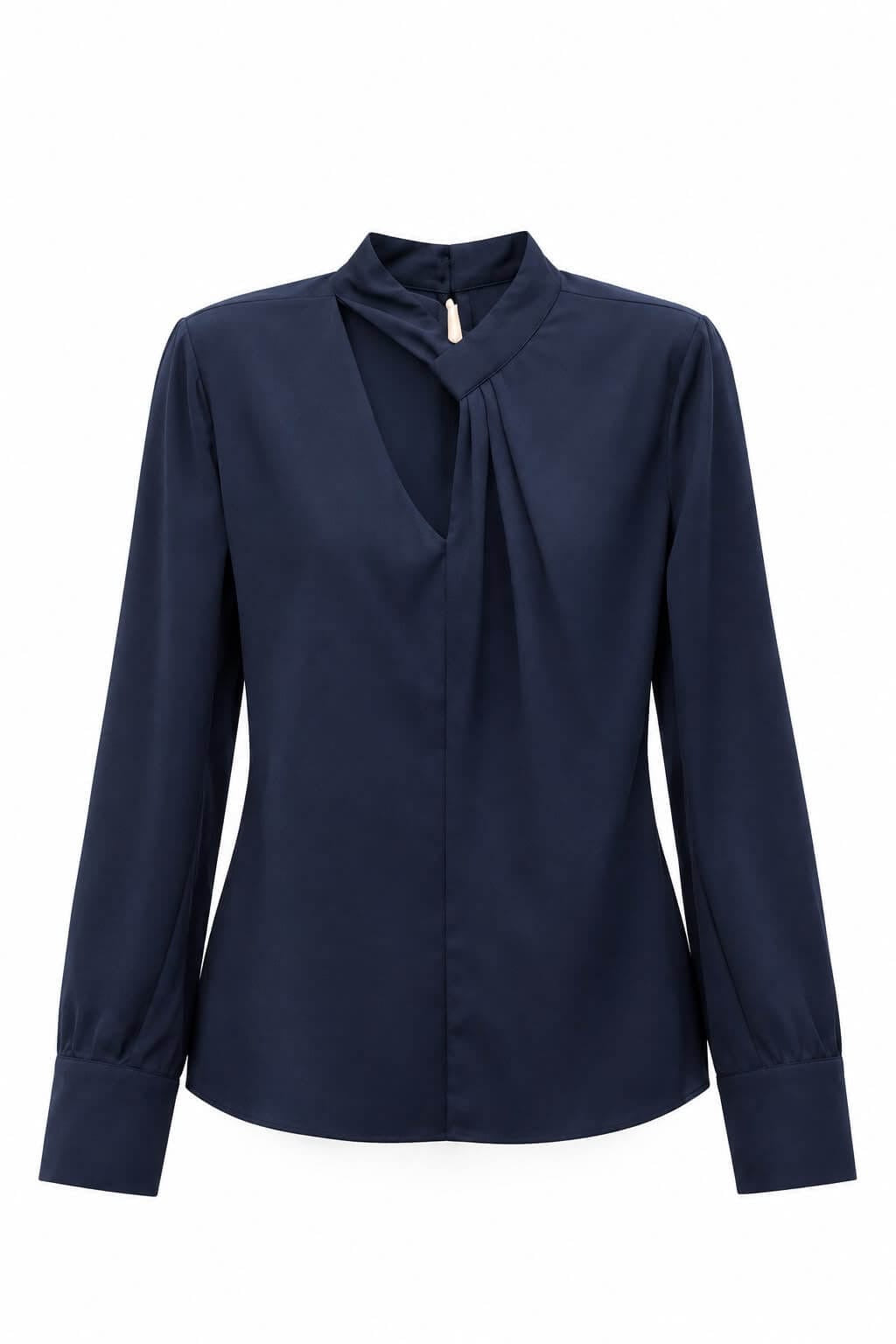 Blusa azul con detalle asimétrico
