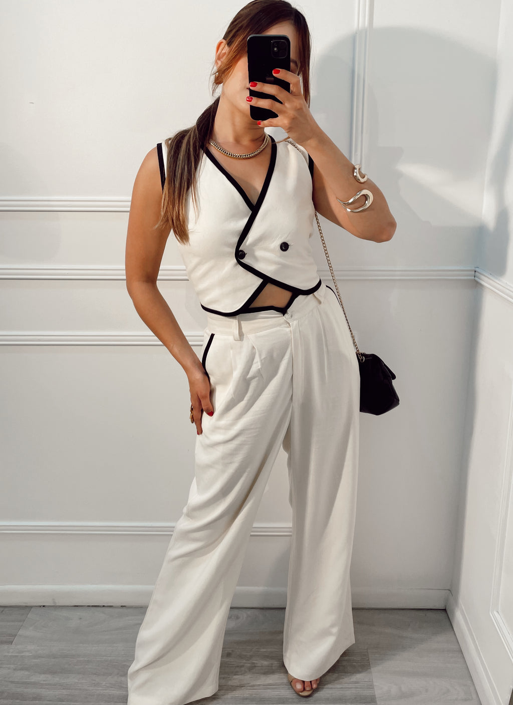 Set Beige Chaleco Pantalón