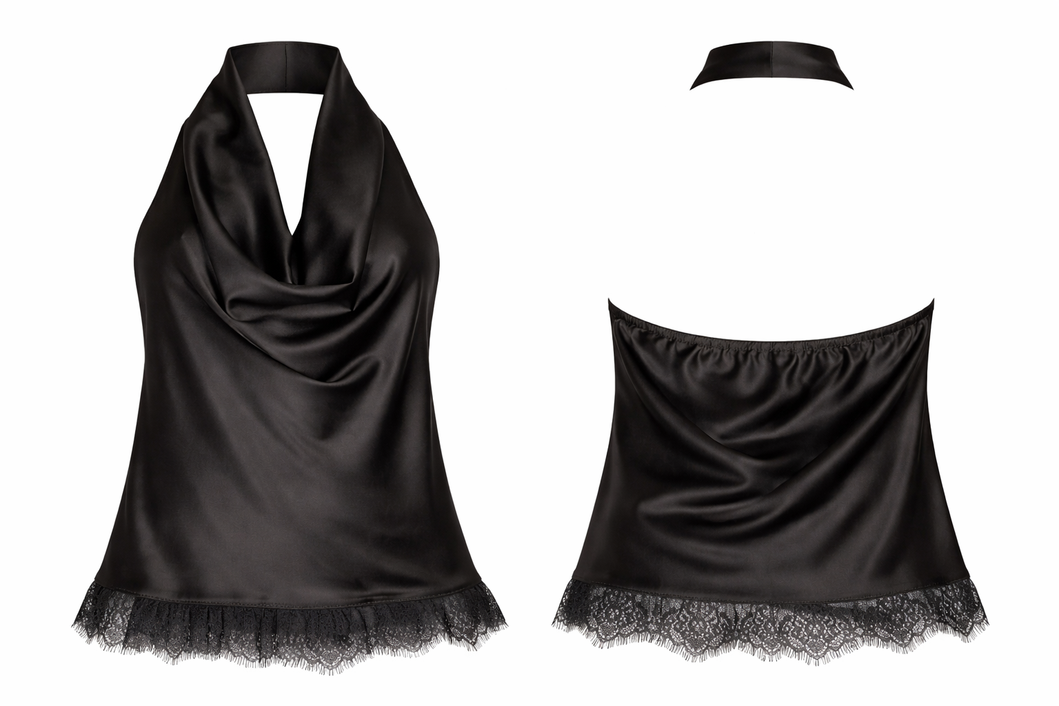 Blusa satén negra encaje