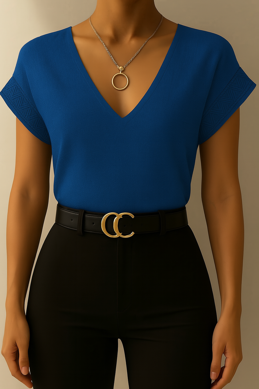 Blusa azul cuello V
