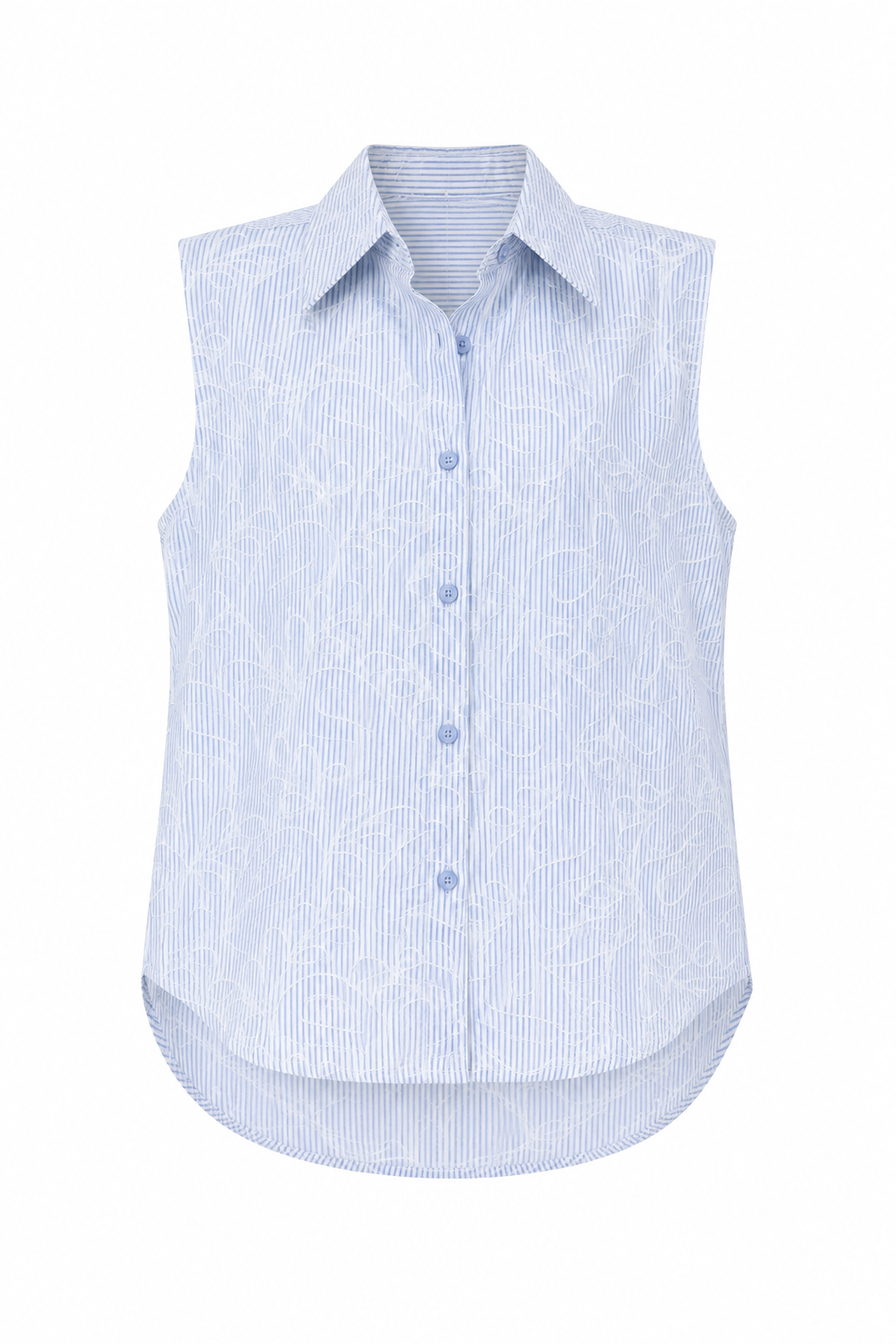 Blusa de Rayas Bordada · Celeste