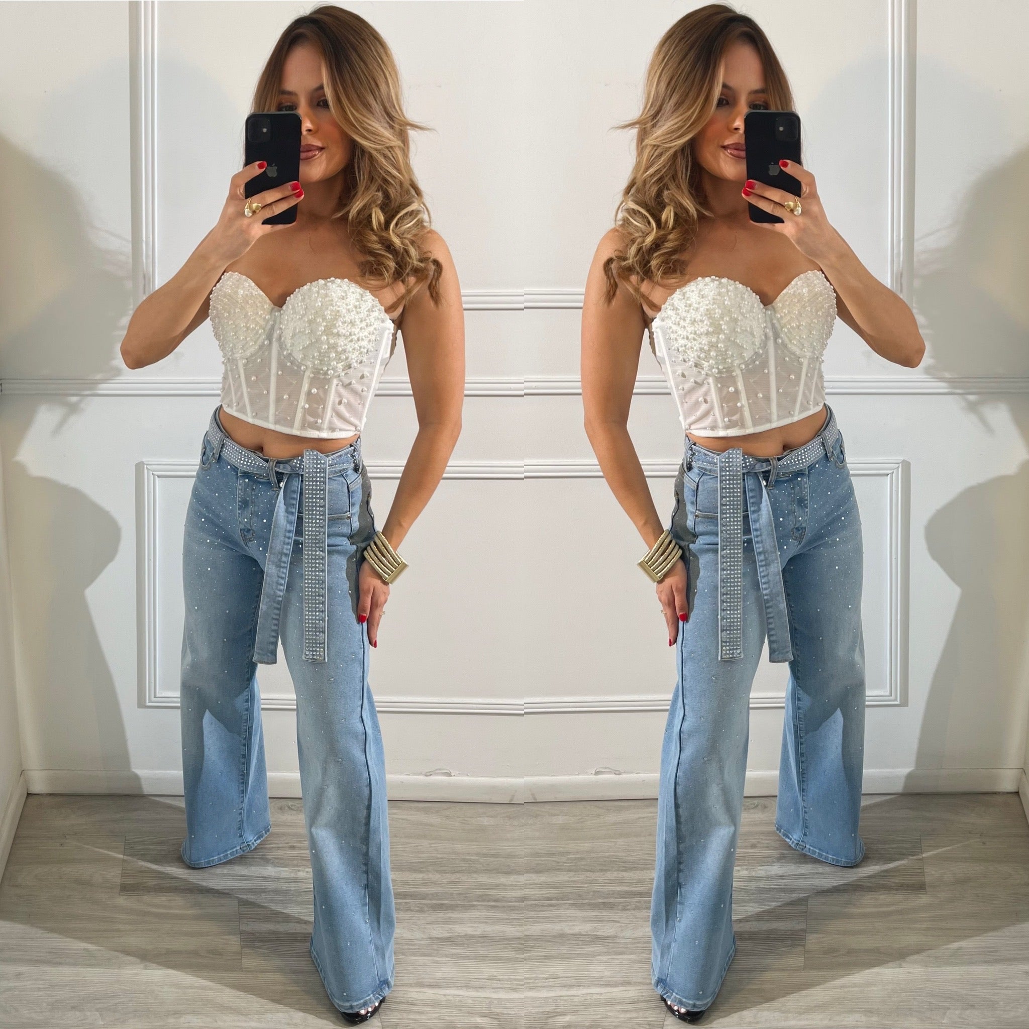 Bustier Blanco con perlas