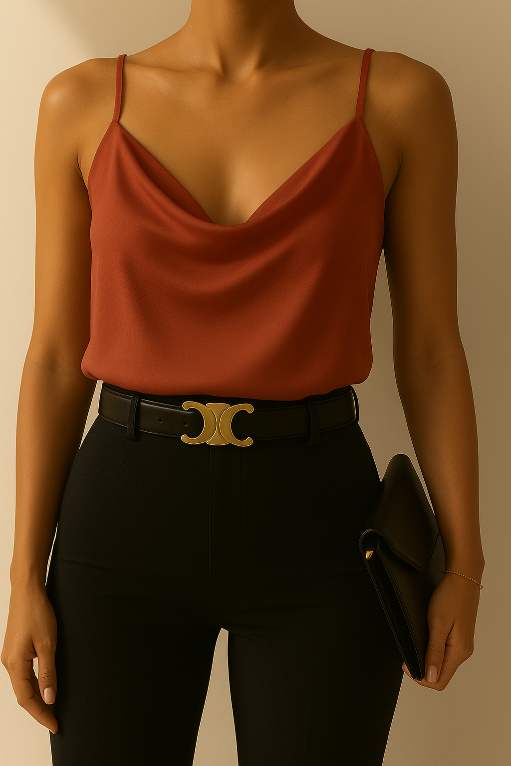 Blusa terracota de tirantes cuello cowl