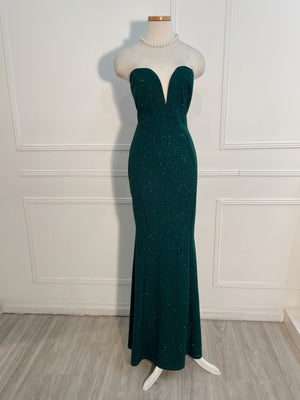 Vestido gala escote V verde