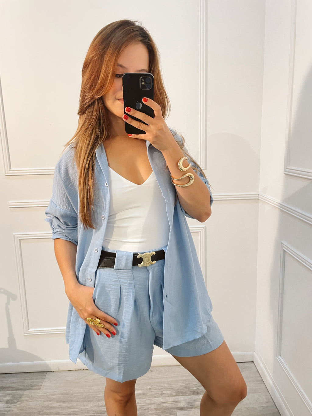 Set celeste camisera short