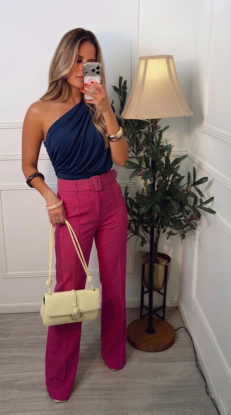 Blusa Azul medio hombro