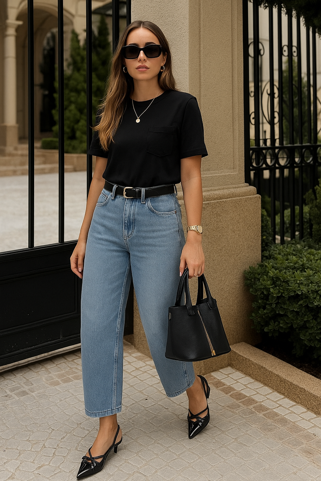 T-Shirt corta negra stretch