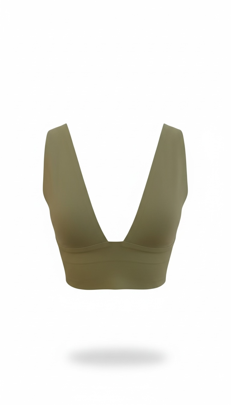 Top verde cuello V corte laser