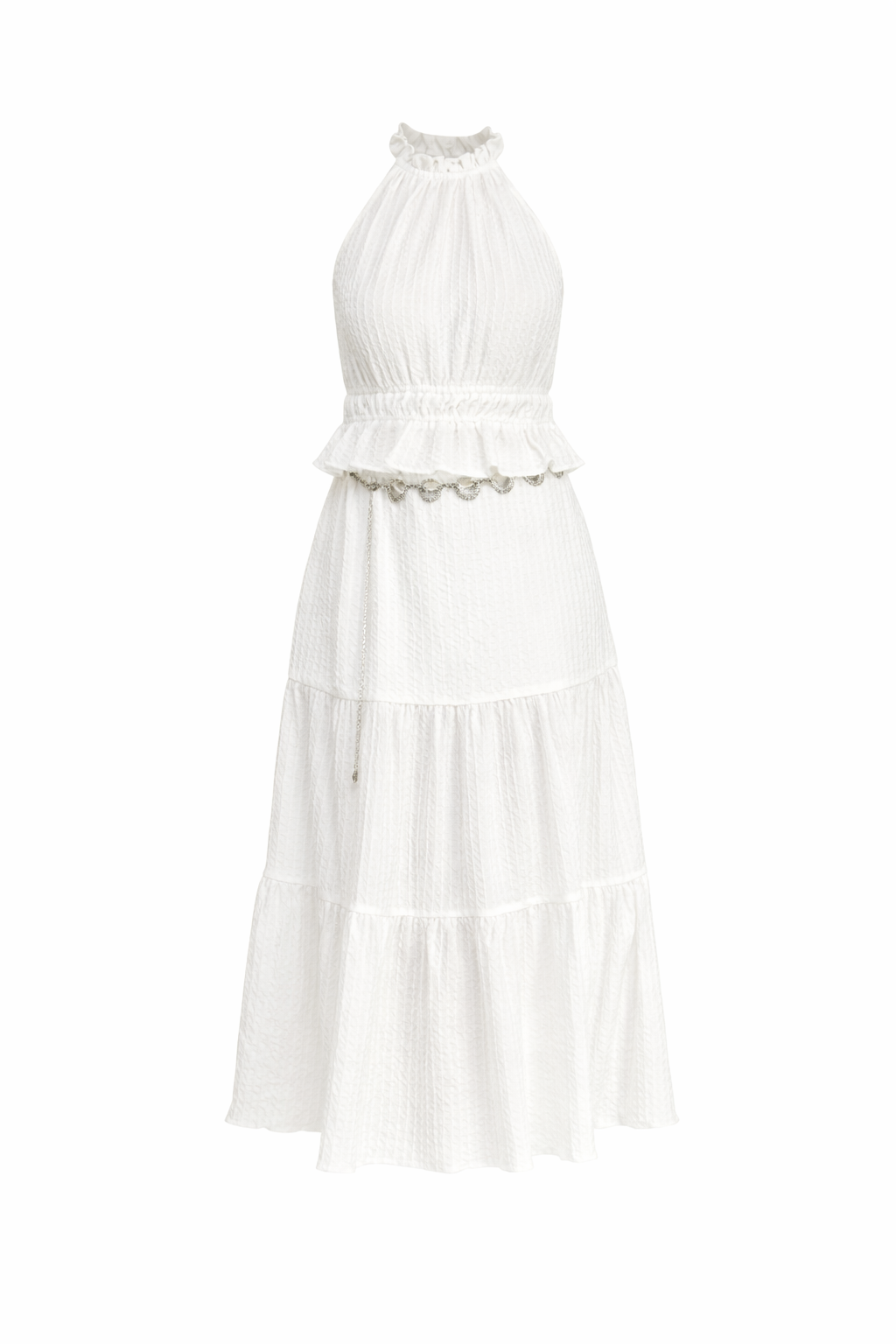 Set Blanco Falda Plizada con cadena