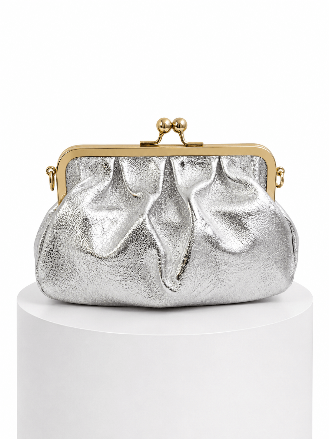 Mini clutch plisado con cierre metálico - Plata