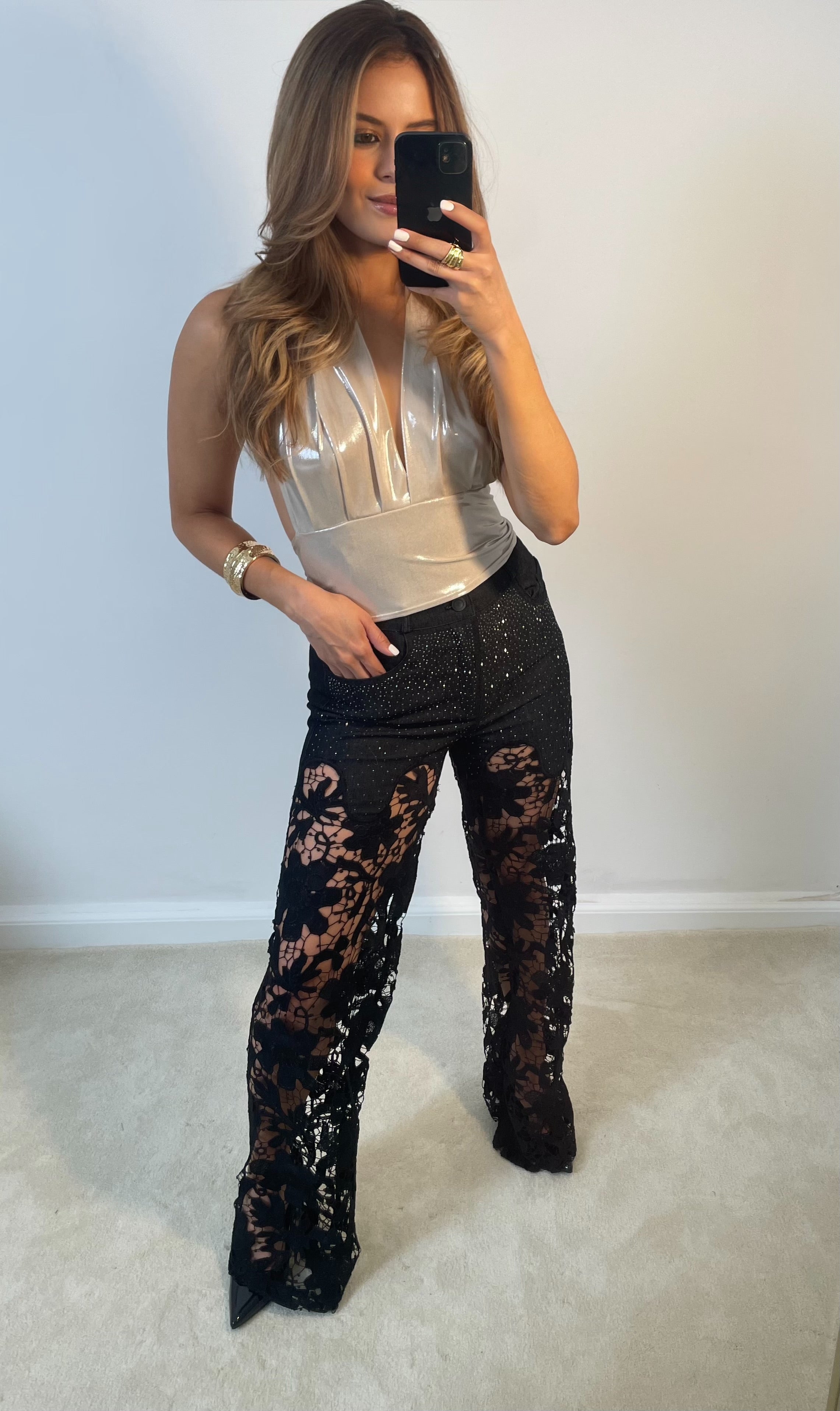 Blusa Blanca Platinada con espalda descubierta