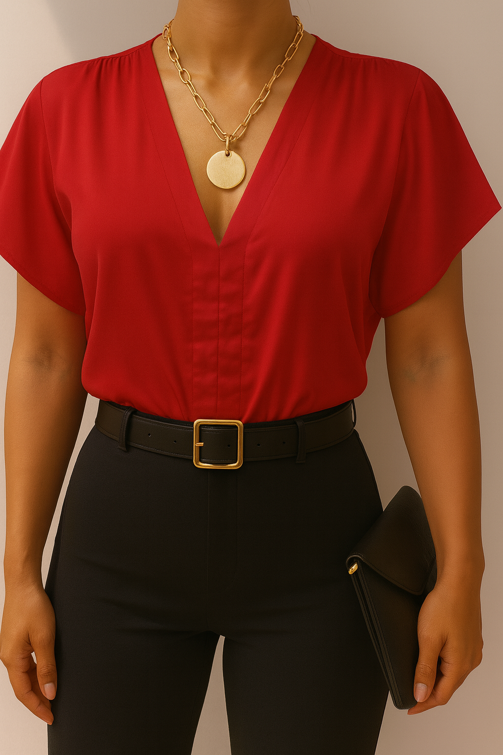 Blusa Roja satin cuello V