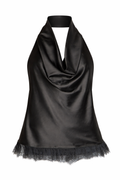 Blusa satén negra encaje