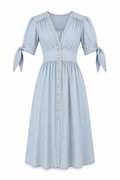 Vestido Manga Bombacha · Celeste