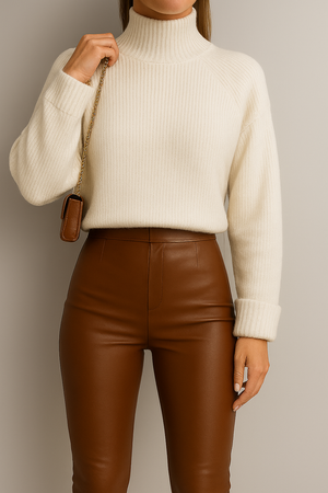 Sweater cuello tortuga beige