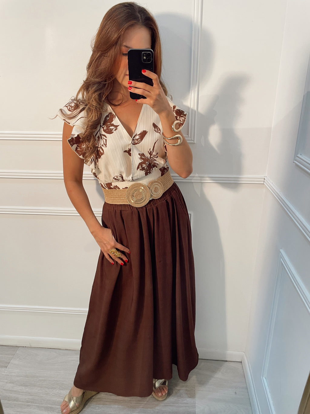 Blusa beige estampada