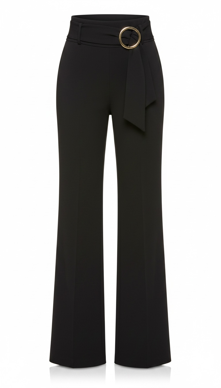 Pantalón negro con tira tipo faja y broche dorado