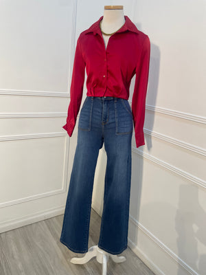 Blusa camisera satinada vino