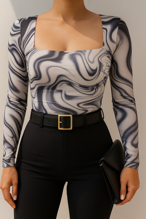 Mesh  bodysuit estampado manga larga