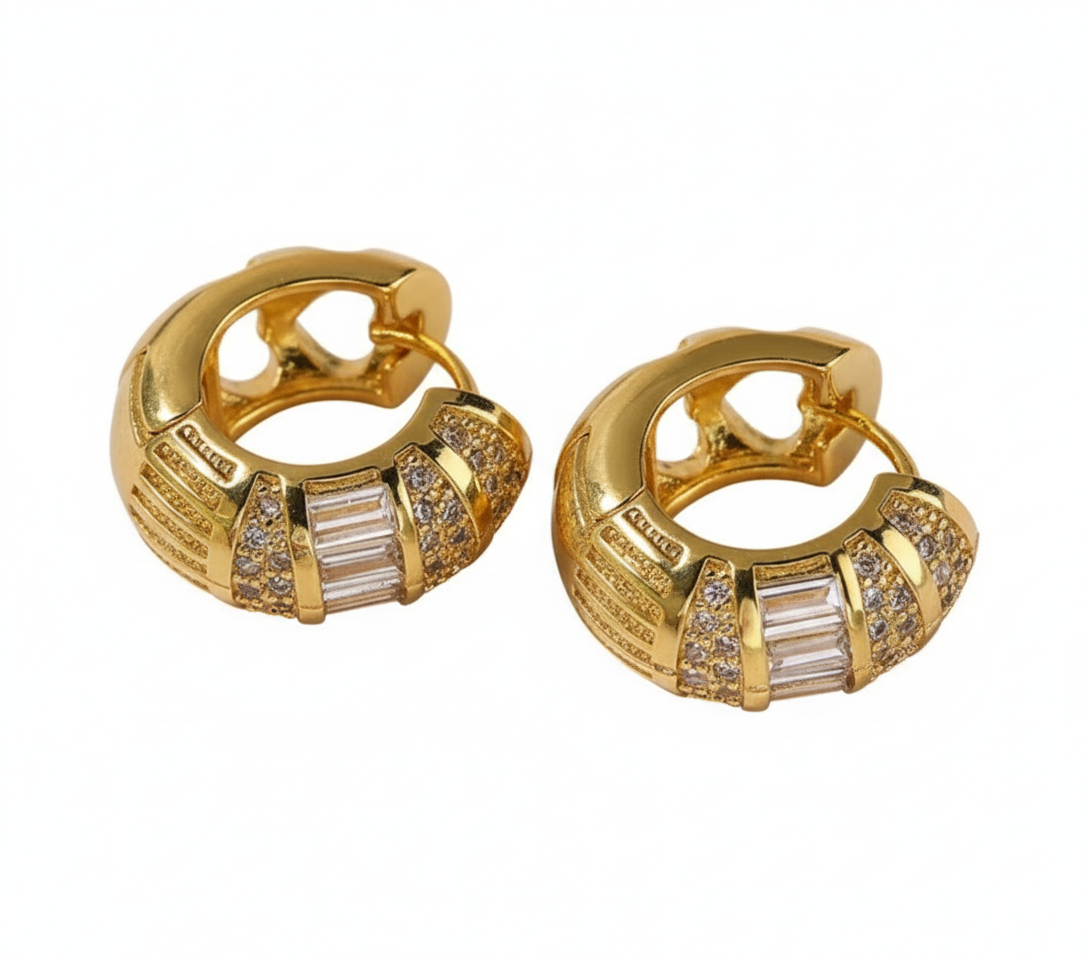 Aretes Zirconia Dorada con blanco