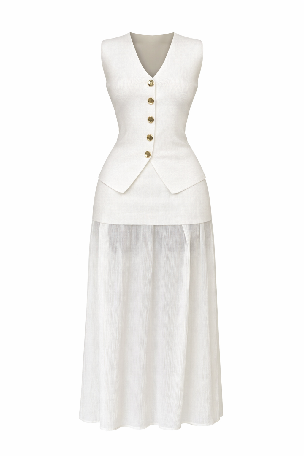 Set Blanco Chaleco Falda