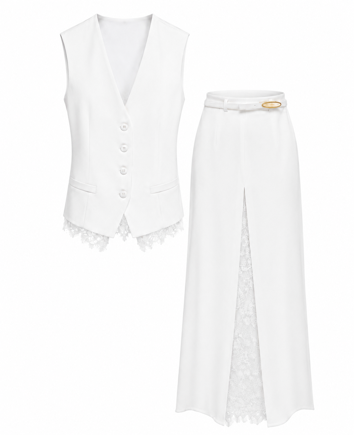 Set de chaleco y falda blanco