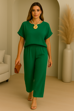 Set de blusa  verde y pantalón manga corta