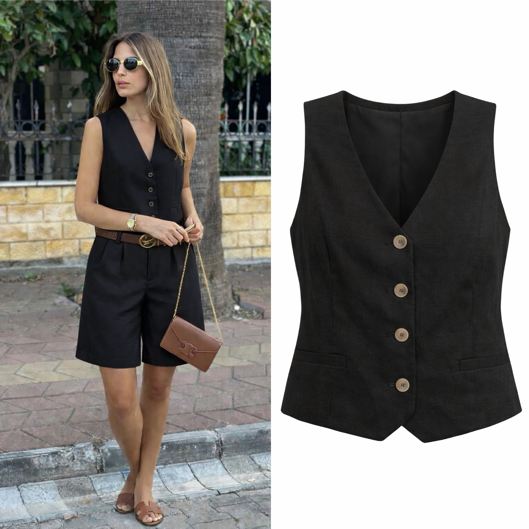 Chaleco lino Negro