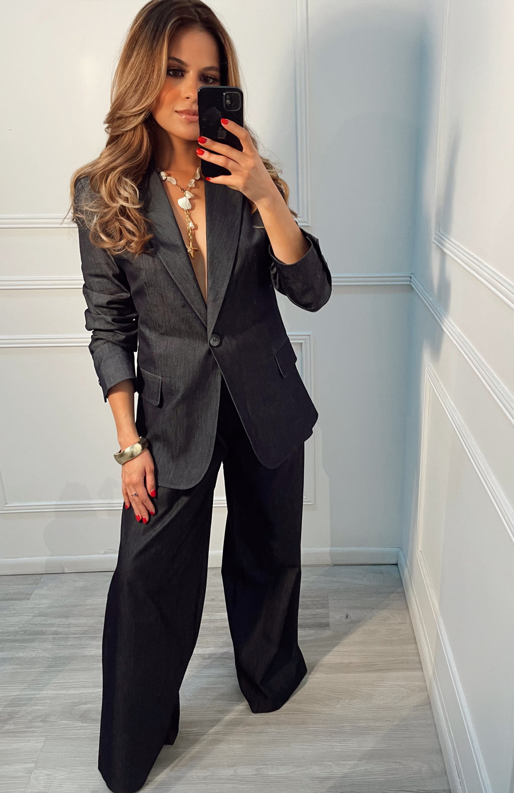 Set de blazer y pantalón denim