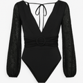 Bodysuit negro manga de mesh
