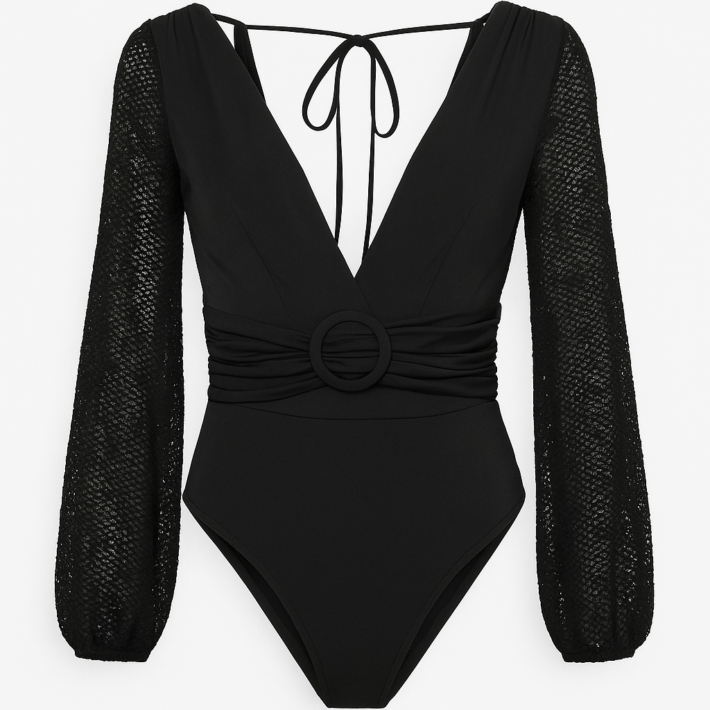 Bodysuit negro manga de mesh