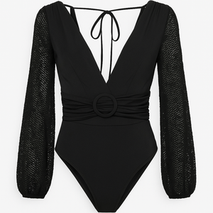 Bodysuit negro manga de mesh