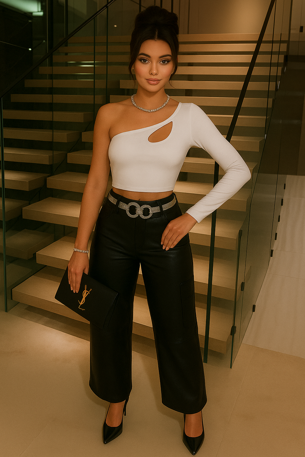 Blusa blanca manga larga medio hombro