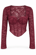 Blusa vino encaje manga larga