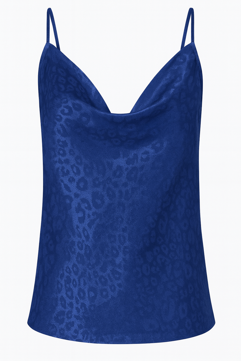 Blusa de tirantes cuello cowl azul estampado leopardo