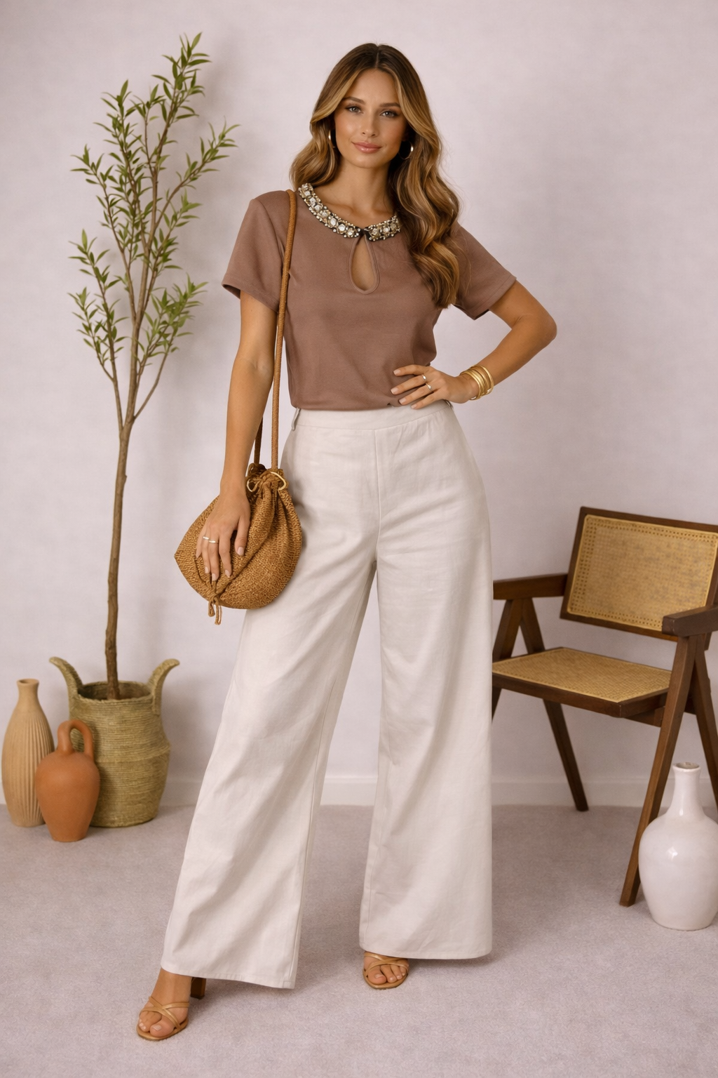 Pantalón beige  lino