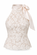 Blusa beige con detalle satín