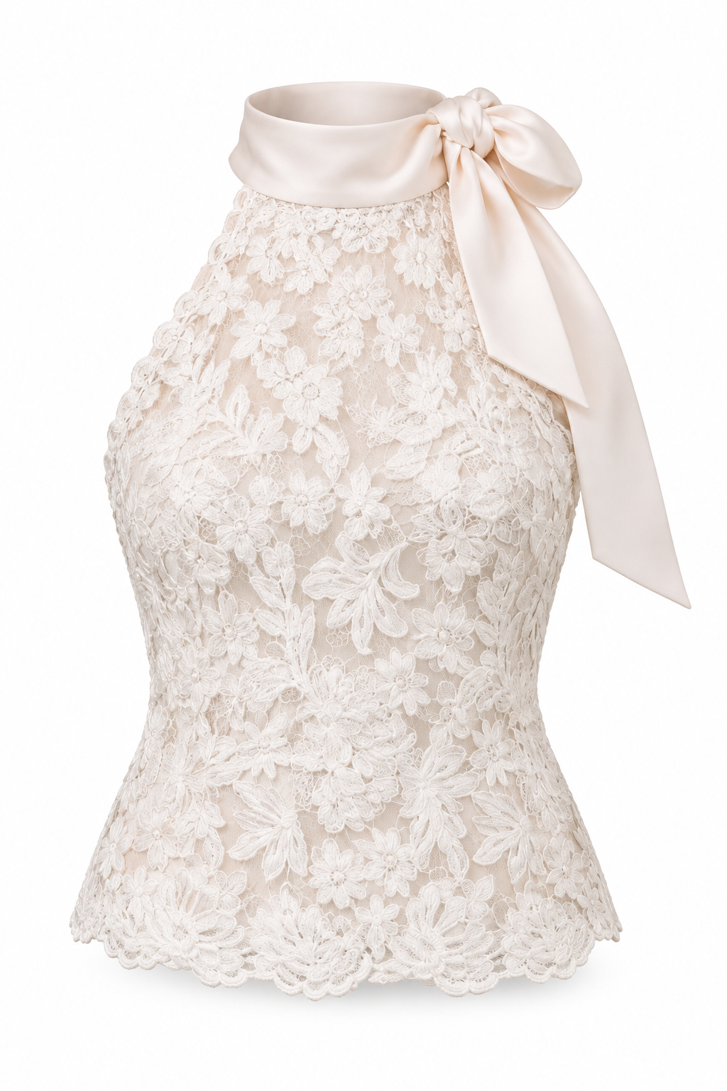 Blusa beige con detalle satín