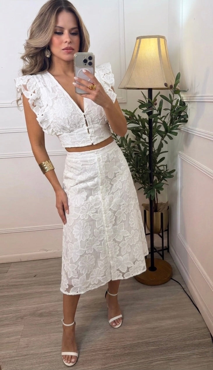 Set Blanco blusa falda larga