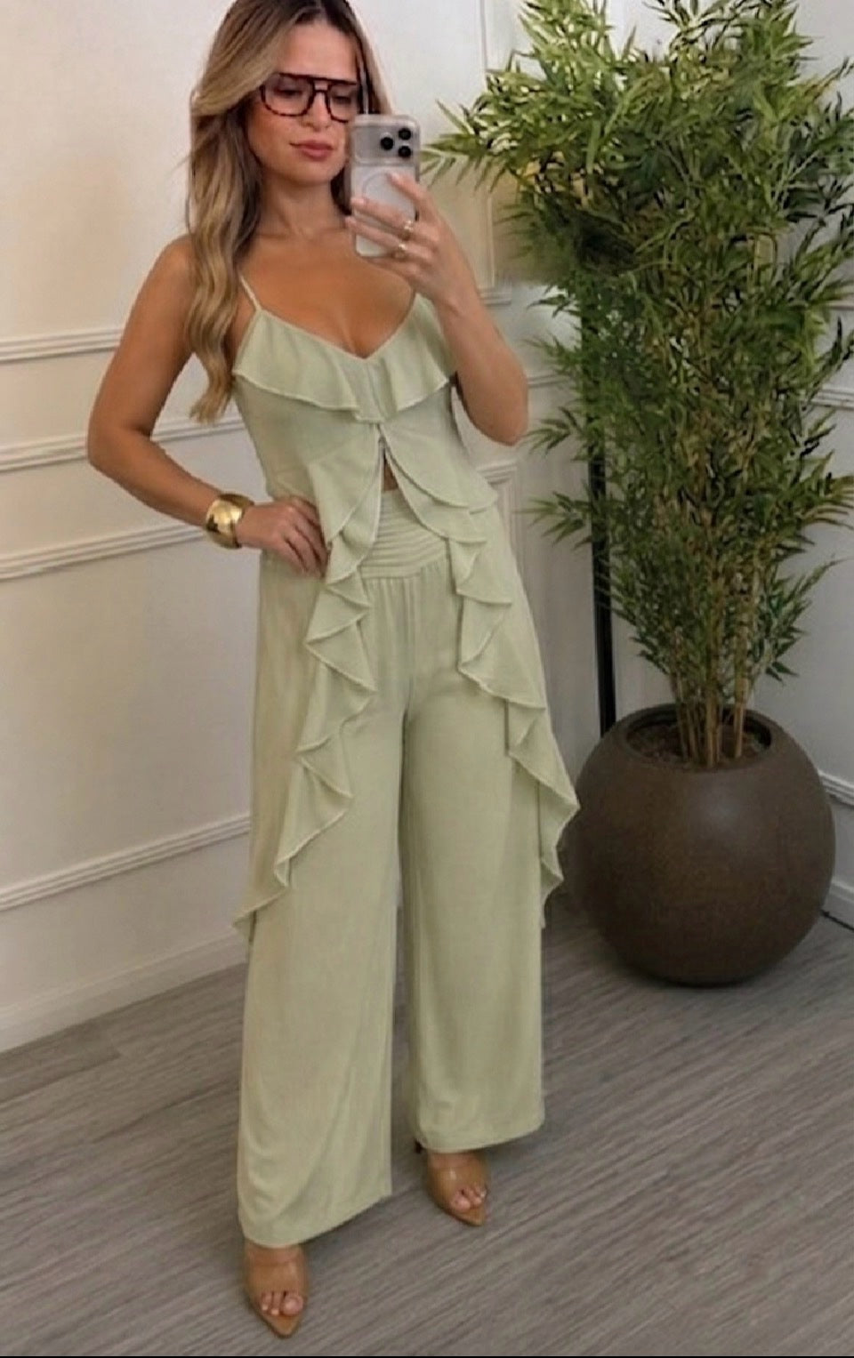 Set de blusa y pantalón verde