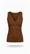 Blusa Café cuello V sin mangas