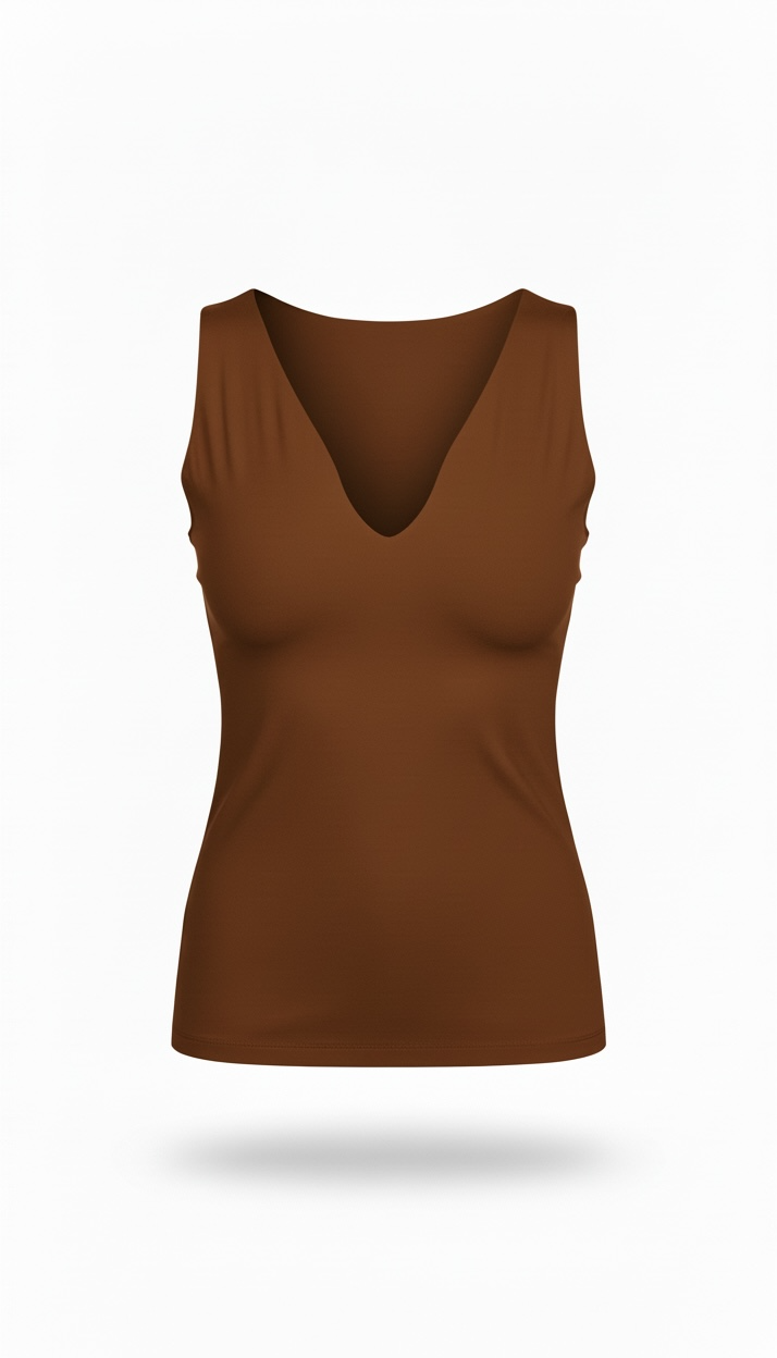 Blusa Café cuello V sin mangas