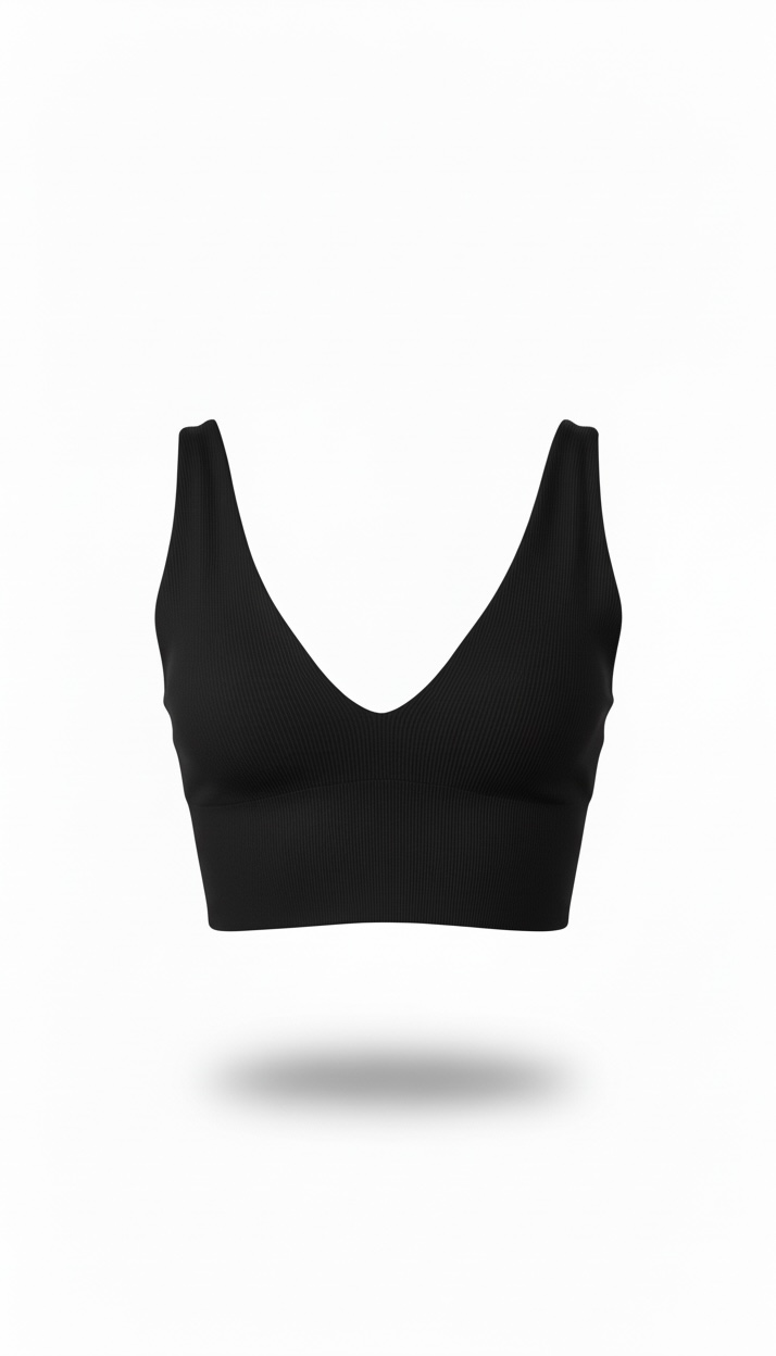 Crop Top Negro V punto rayado