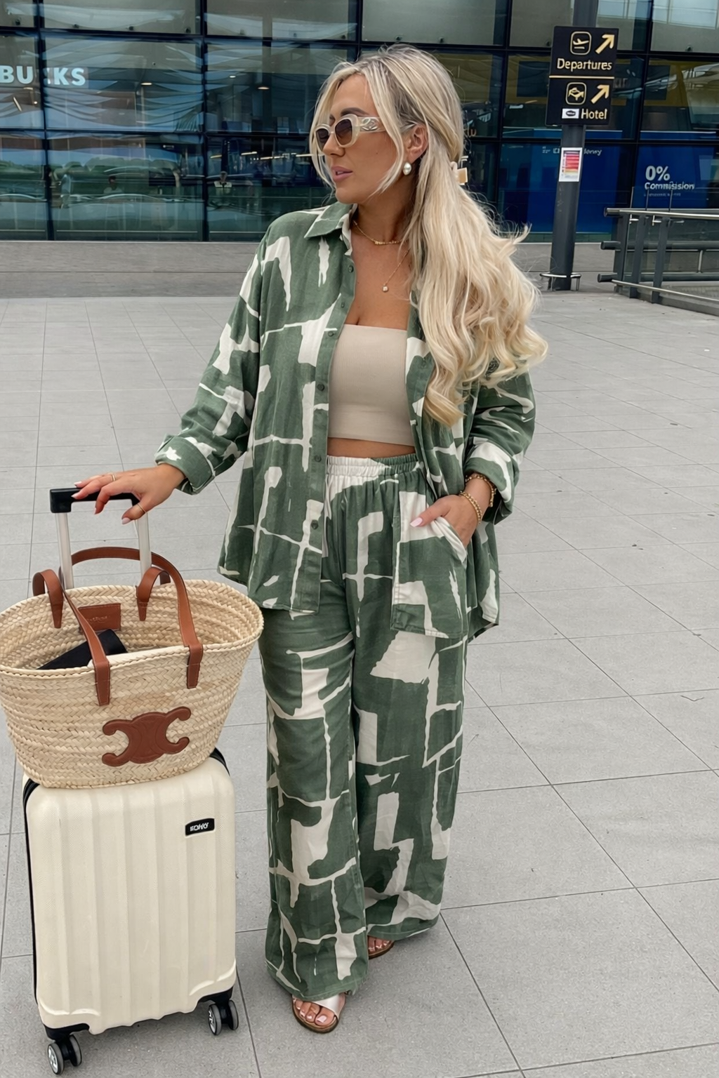 Set satín Verde pantalón camisera oversized