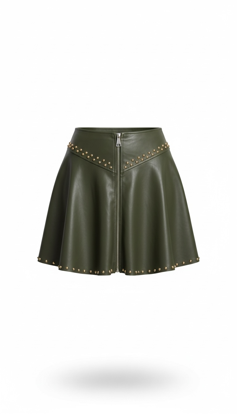 Falda Verde cuerina tachuelas