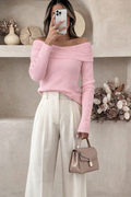 Sweater Rosa manga larga hombros caídos