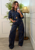 Set de jacket y Pantalón estilo barrel bordado
