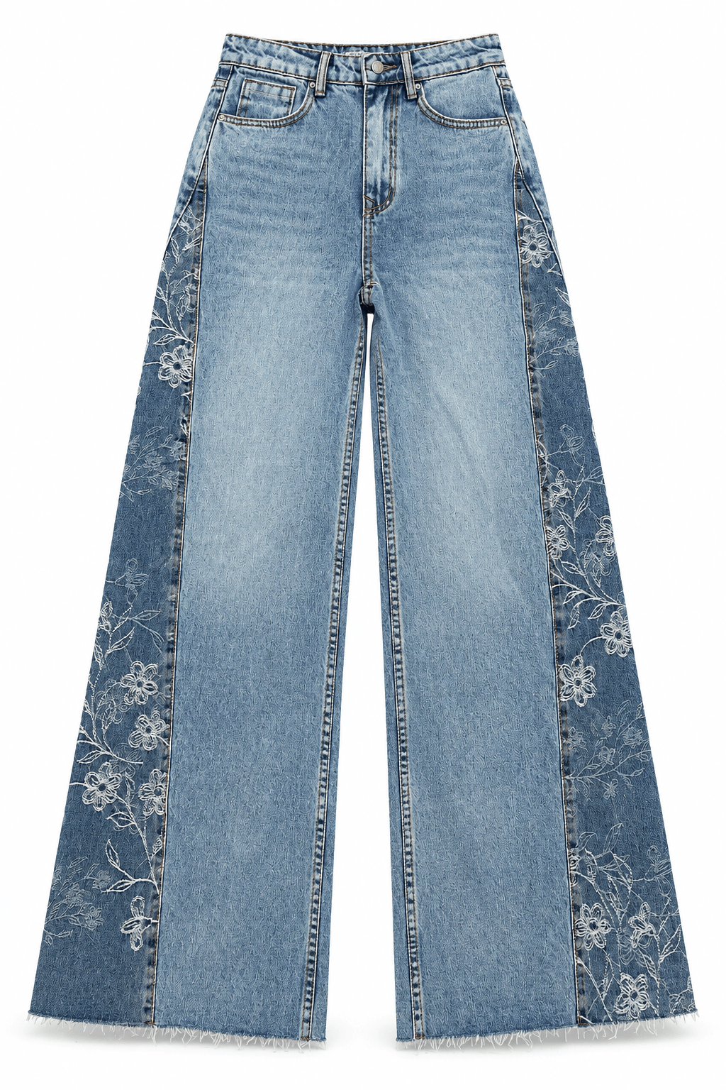 Pantalón con bordado azul medio