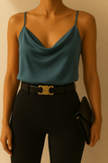 Top satinado escote cowl verde