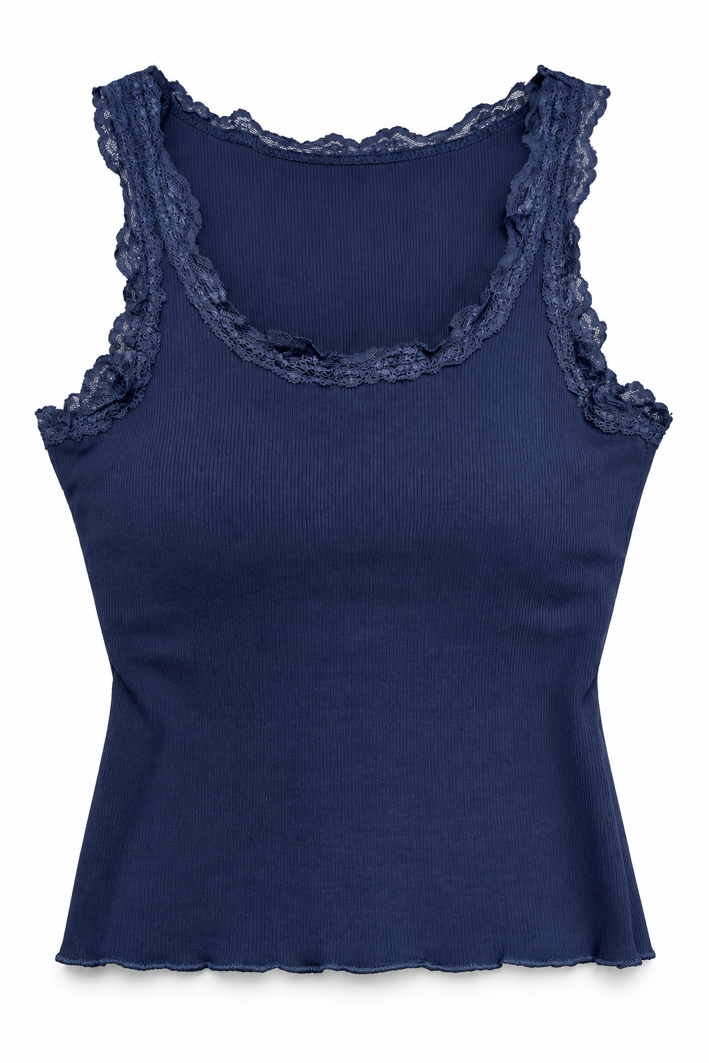Blusa básica con Detalle de encaje azul navy